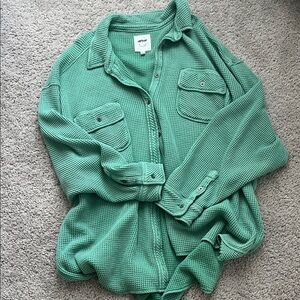 Aerie Green Waffle Knit Cardigan Lumberjane